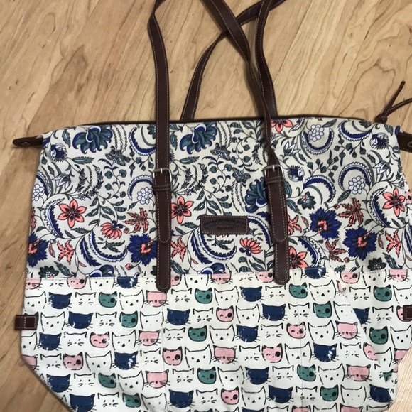 Large cat and Paisley print leather handle tote bag - Picture 3 of 5